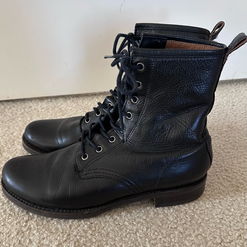 Frye Black Leather Lace-Up Women's Combat Boots - Picture 4 of 6